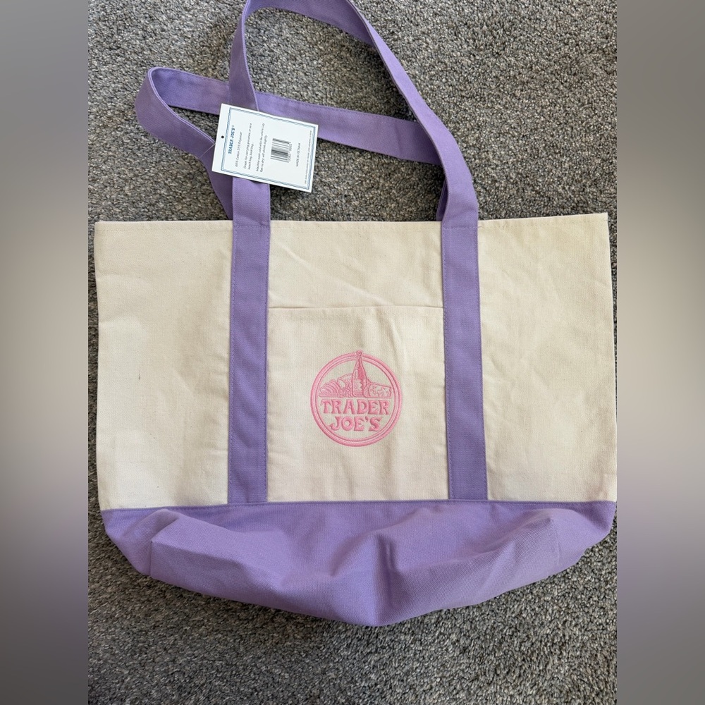 Trader Joe's Lavender Purple Canvas Reusable Tote Bag NWT